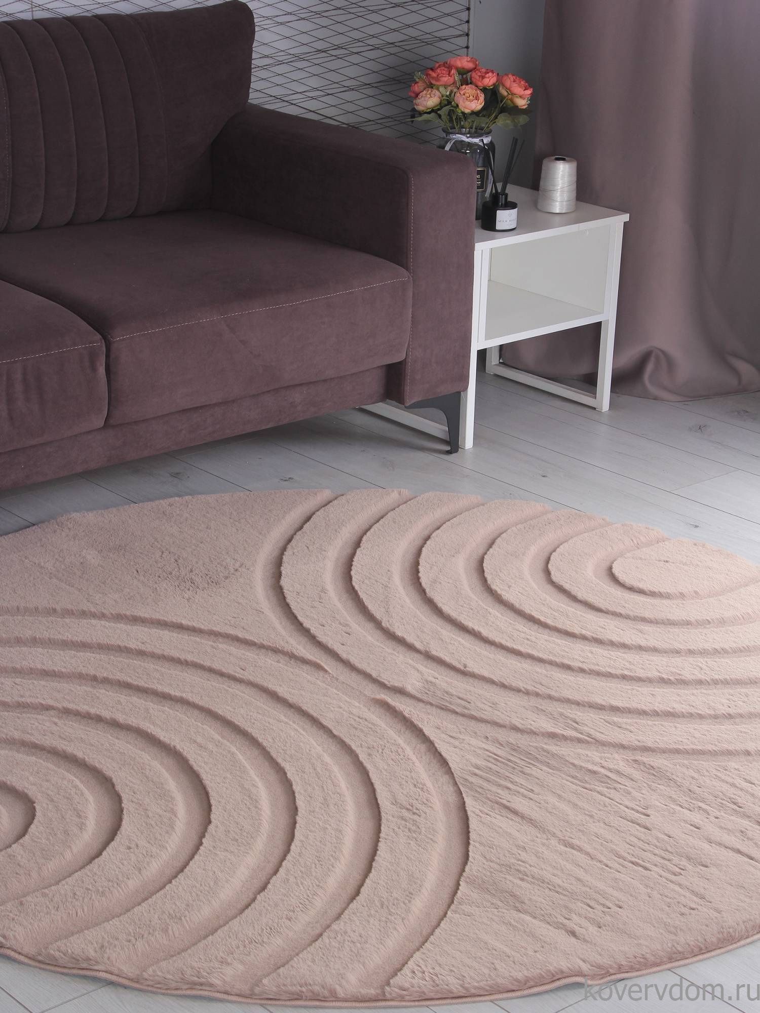 Ковер из искусственного меха RABBIT CARVING PX4005 BROWN / BROWN Круг