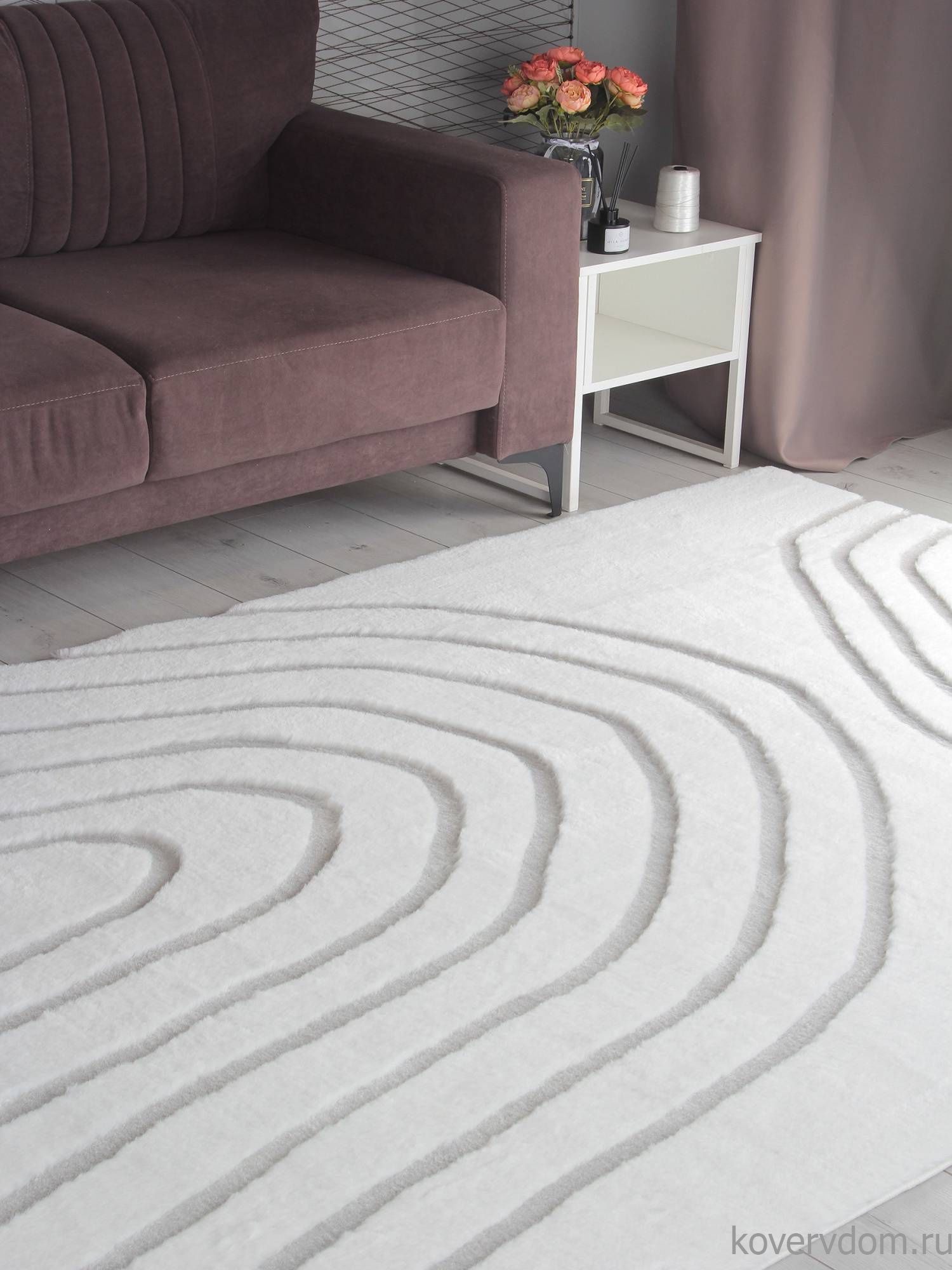 Ковер из искусственного меха RABBIT CARVING PX4002 CREAM / GREY